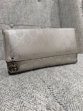 Gucci Silver Metallic GG Monogram Clutch Wristlet